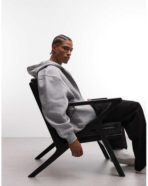 ASOS Gray Premium Heavyweight Oversized Zip Through Hoodie for men
