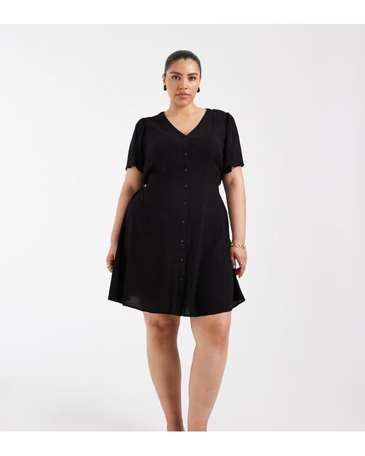 Vero Moda Black Button Through Mini Skater Dress