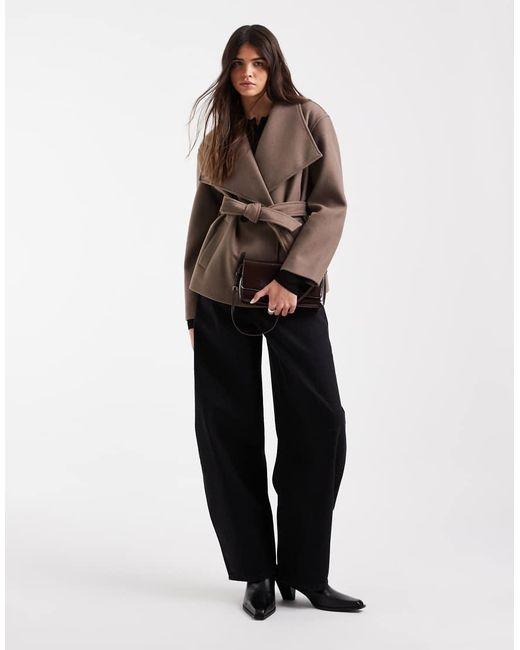 Vero Moda Brown Funnel Neck Belted Short Formal Jacket