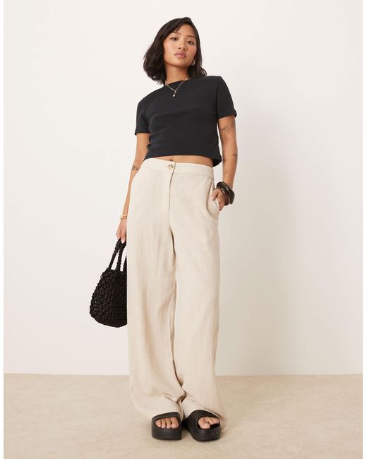 Petite - pantalon droit décontracté en lin mélangé - naturel ASOS en coloris Natural