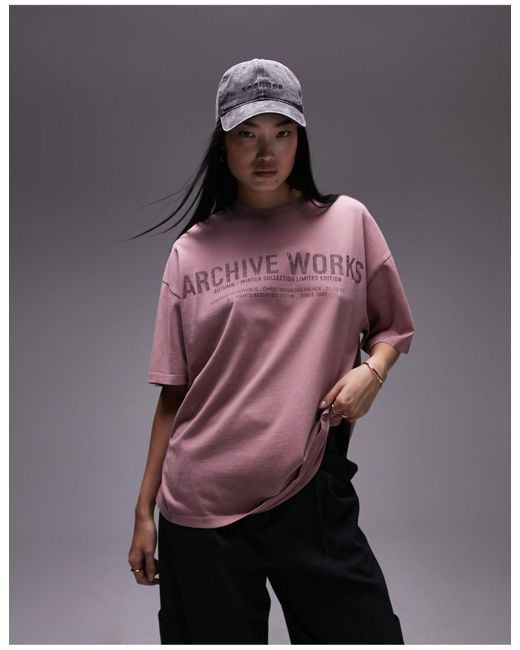 TOPSHOP Pink Graphic Archive Works Oversized Tee