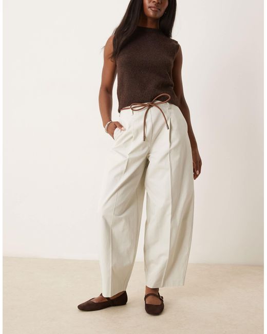 ASOS Natural Tailored Extreme Barrel Trousers With Pleat Detail