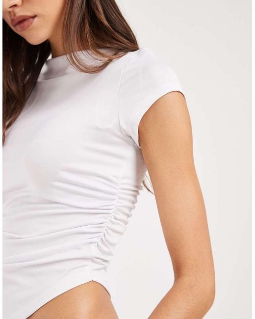 JJXX White Ruched Boatneck Top With Aysmmetic Hem