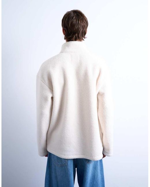 Topman White 1/4 Zip Borg Sweatshirt for men