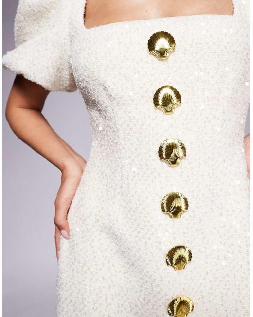 lavish alice white sequin dress Lavish Alice Sequin Boucle Shell Mini Dress in White