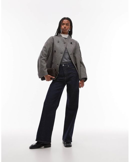 ARKET Gray Wool Blend Jacket With High Neck Shawl Collar