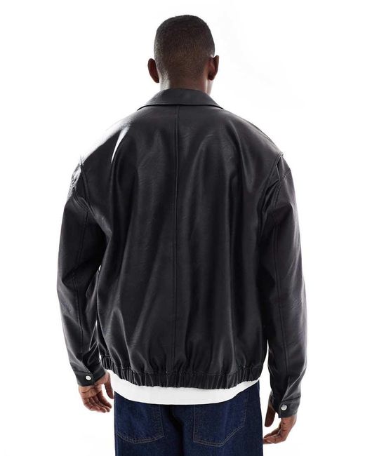 ASOS Blue Faux Leather Bomber Jacket for men