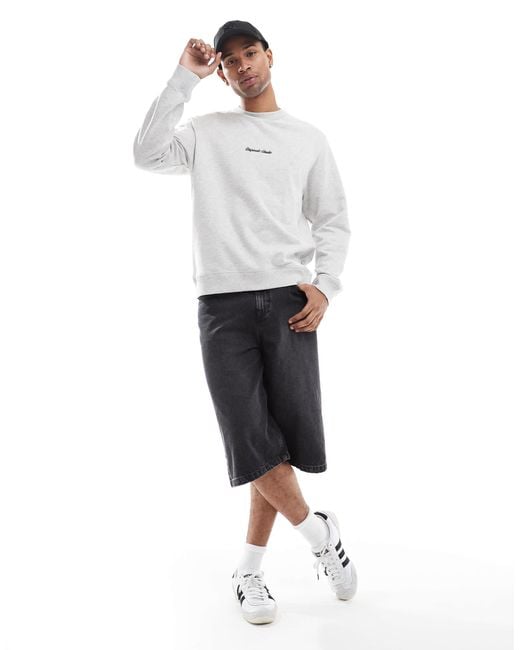 Jack & Jones Gray Oversize Sweat Shirt With Embroidered Logo for men