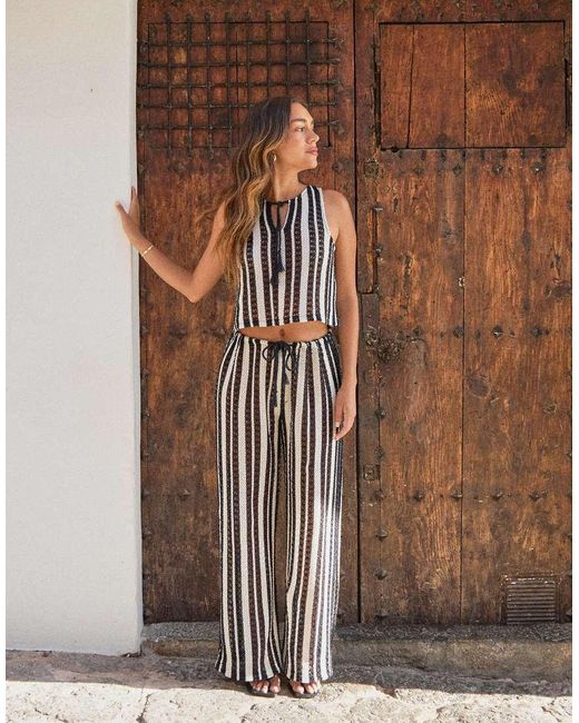 4th & Reckless Brown X Luana Barron Crochet Knit Wide Leg Beach Trousers Co-ord