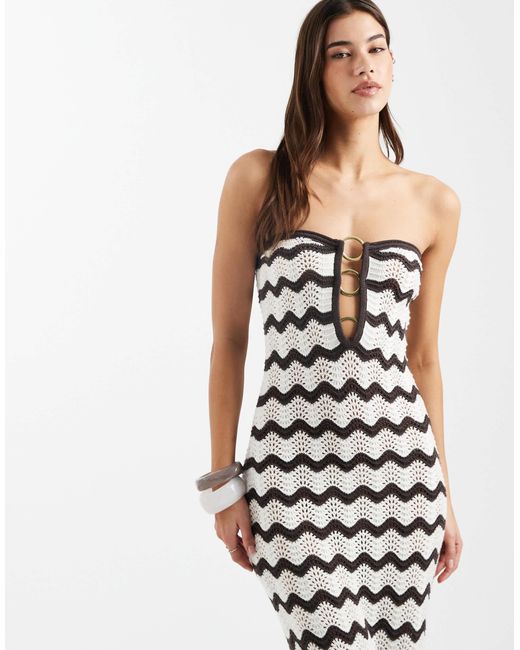 4th & Reckless Women's White Crochet Knit Bead Detail Bandeau Maxi Dress -  coffeafoods.com