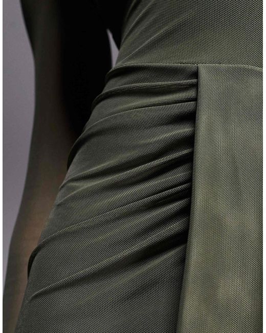 ASOS Green Mesh Long Sleeve Slash Neck Open Back Maxi Dress With Sash