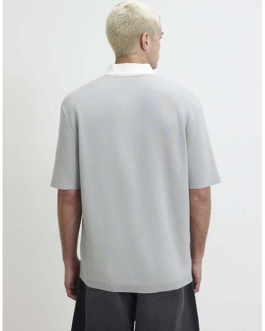 River Island Gray Cotton Knitted Rugby Shirt for men