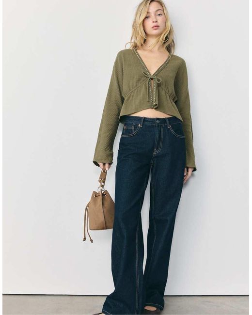 Stradivarius Open Overhemd Met Studs in het Green