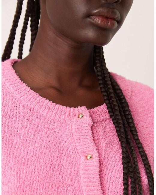 Vila Pink Fluffy Knit Short Sleeve Cardigan Style Top