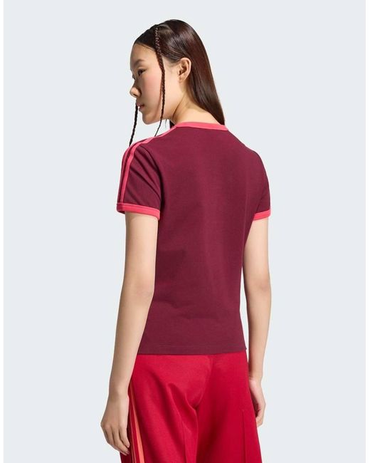 Adidas Originals Red 3 Stripes Slim Tee