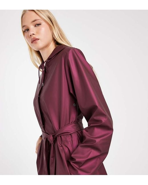 Rains Red X Asos Exclusive 12040 Waterproof A-Line Belted Long Jacket