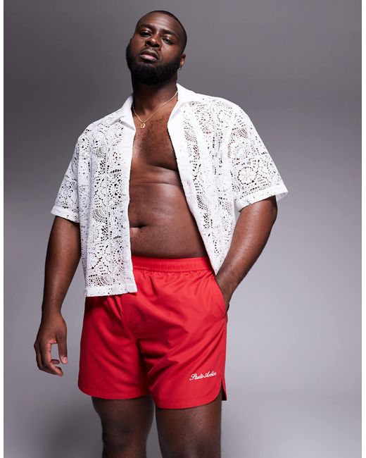 ASOS – halblange badeshorts in Red für Herren