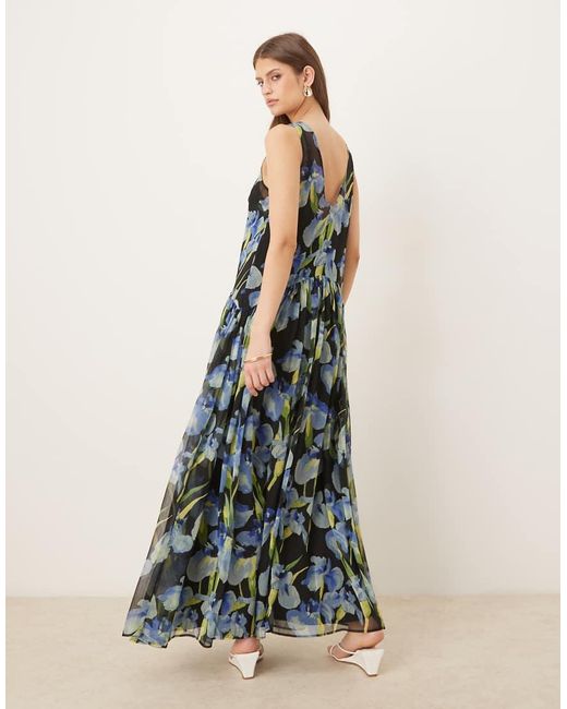 ASOS Blue Racer Neck Smock Maxi Dress
