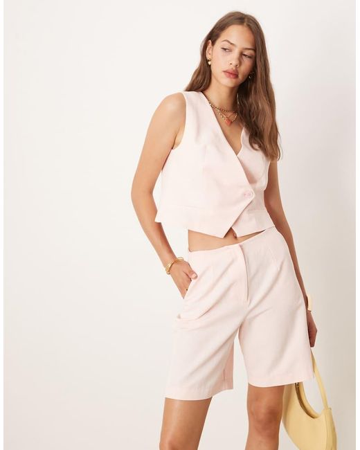 ASOS Pink Linen Blend Asym Wrap Waistcoat Co Ord