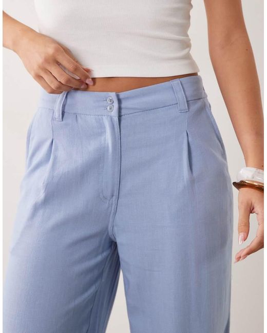 ASOS Blue Wide Leg Trousers With Pleat Detail