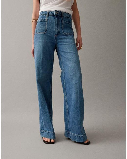 ASOS Blue High Waist Wide Leg Jeans With Front Pockets