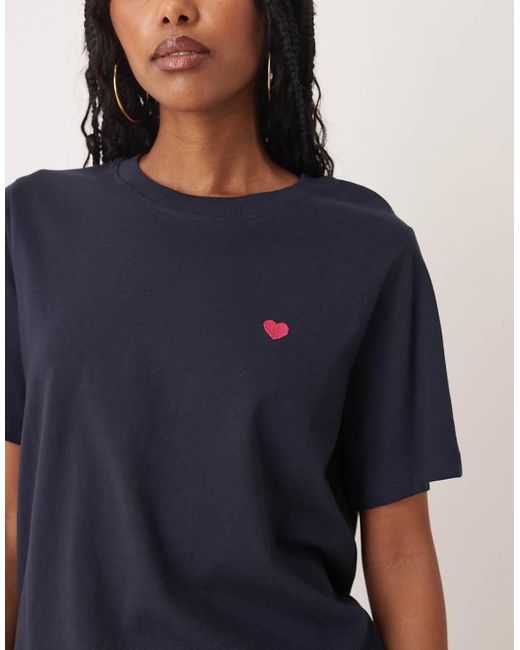 Camiseta Con Estampado De Corazón Rosa De Jdy de color Blue
