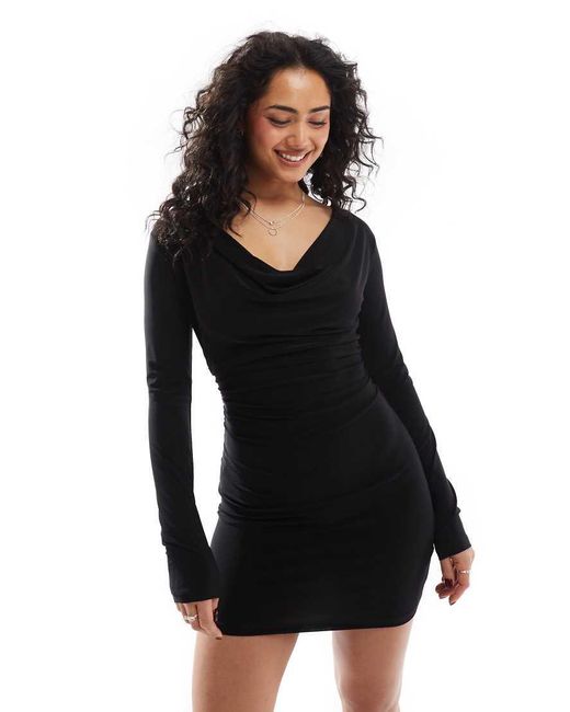 Stradivarius Black Cowl Neckline Dress