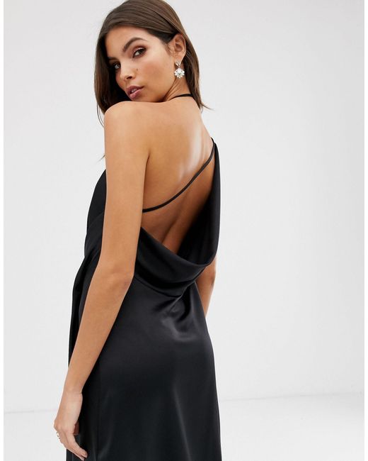 asos design minimal drape midi dress in satin