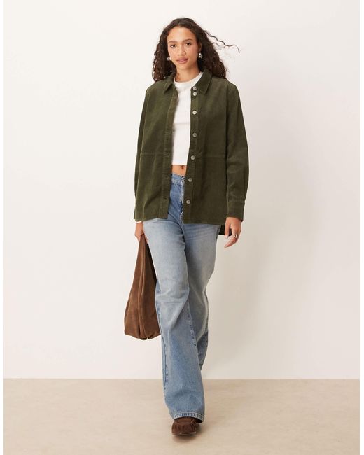 Jdy Green – relaxed fit hemdjacke aus cord