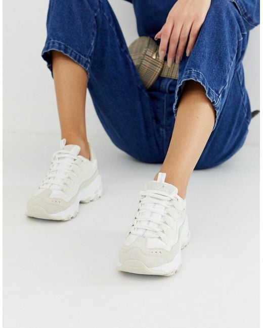 Skechers Leather D'lite Chunky Trainers in White | Lyst Australia