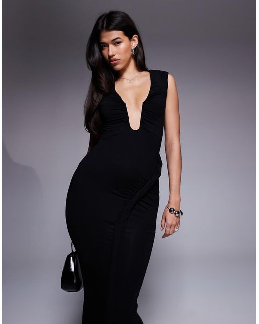 ASOS Blue Sleeveless With Shoulder With Twist Detail Maxi Dress