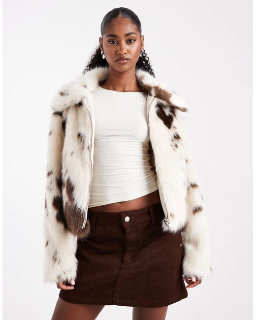 Miss Selfridge Natural Faux Fur Collar Bomber Jacket