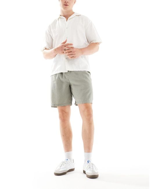 New Look Natural Linen Blend Pull On Shorts for men