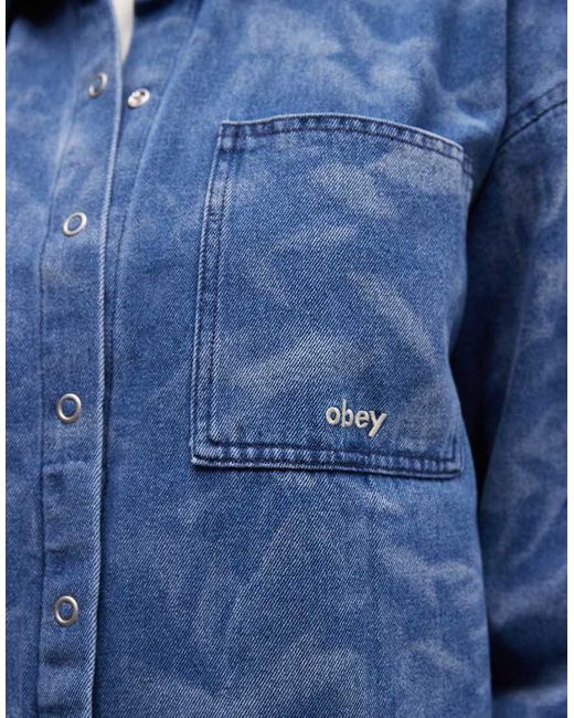Obey Blue Trinity Wrinkle Denim Shirt Co-ord