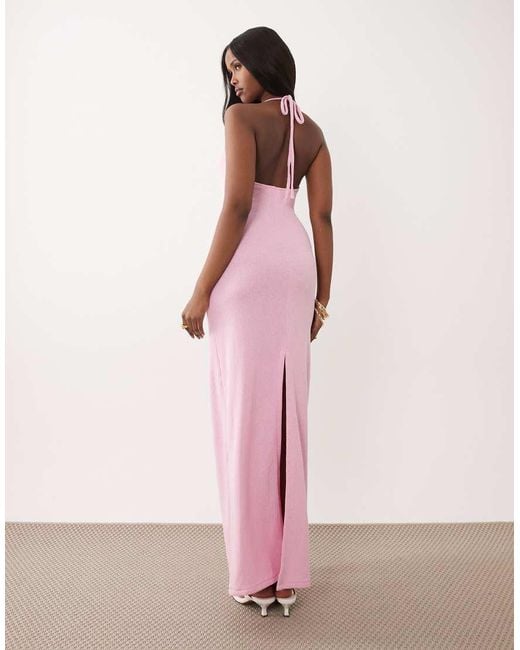 South Beach Pink Halterneck Maxi Dress With Wrap Waist