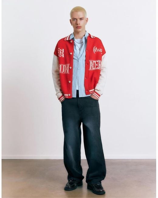 Pull&Bear Red Stwd Cardigan for men