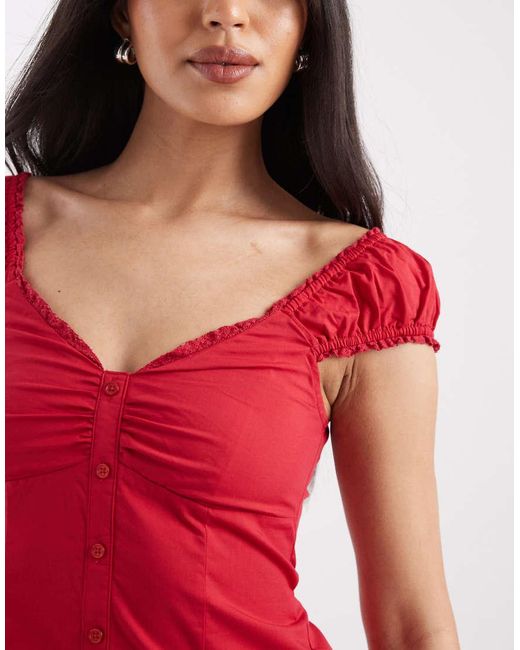 Hollister Red Cap Sleeve Button-through Mini Dress