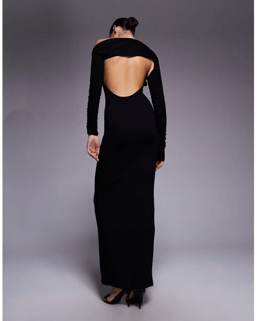 ASOS Blue Long Sleeve Asymmetric Cold Shoulder Maxi Dress With Open Back