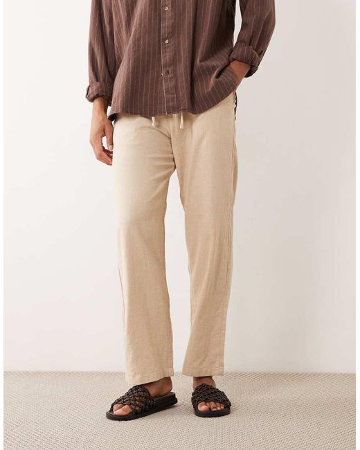 SELECTED Brown Linen Blend Trousers for men