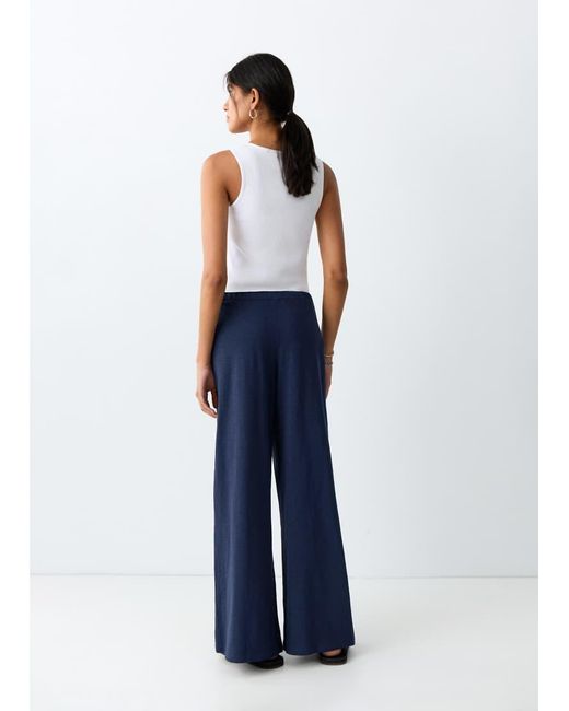 Mango Blue Teen 100% Cotton Tie Waist Straight Pants