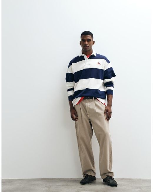 Polo Ralph Lauren Blue Flag Logo Block Stripe Oversize Fit Rugby Polo for men