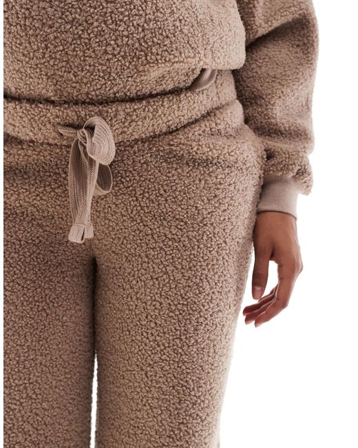 ASOS Natural Asos Design Maternity Lounge Borg Sweat & Wide Leg Pants Set