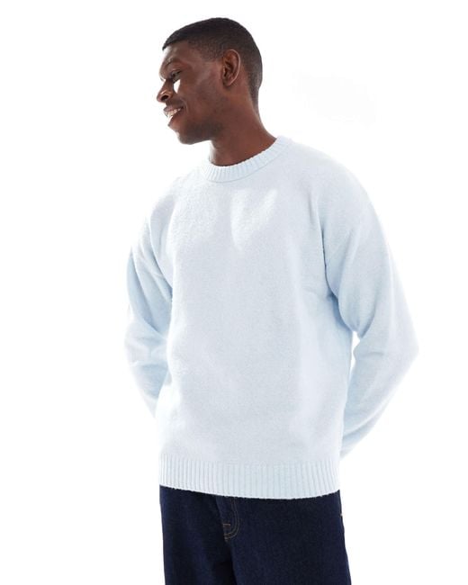 Jack Jones Men's Blue Oversized Fluffy Crew Neck Sweater