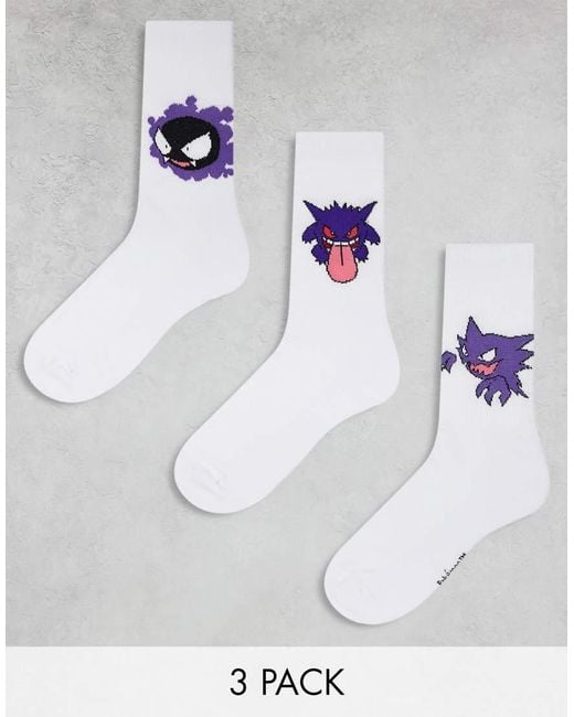 ASOS White 3 Pack Pokémon Gengar Sports Socks for men