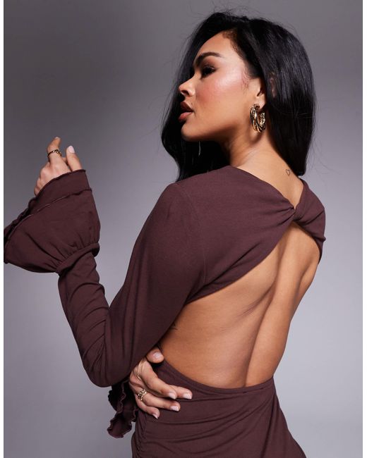 ASOS Purple Long Sleeve Mini Dress With Ruffle Cuff Details