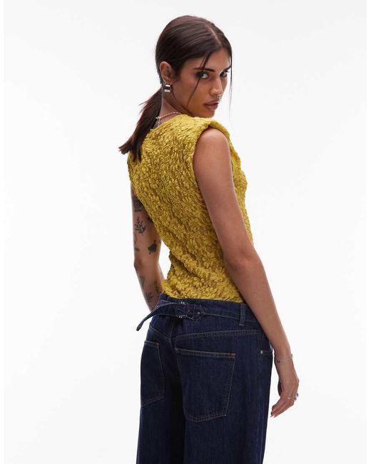 ASOS Yellow Sheer Lace Shoulder Pad Bodysuit