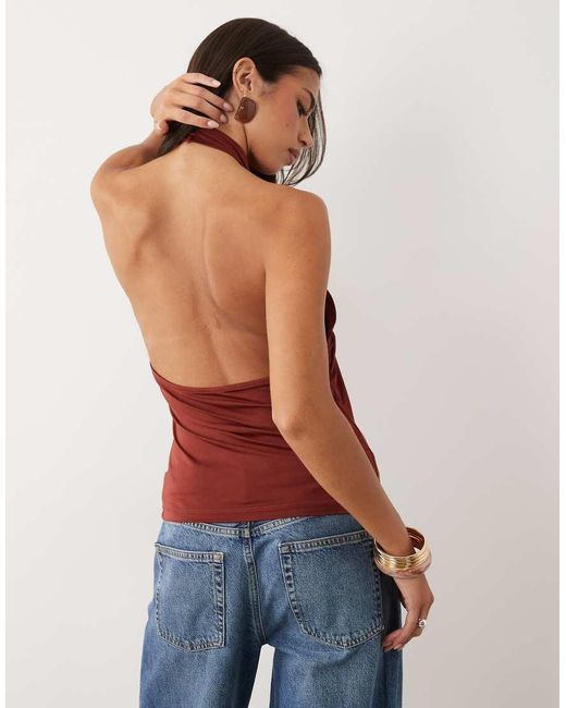 ASOS Red Slinky Cowl Halter Neck Top