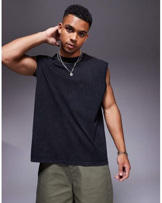 ASOS Black Heavyweight Oversized Washed Tank for men