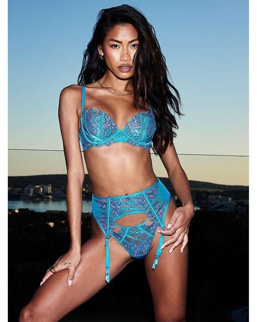 Ann Summers Blue Pearlescent Embroidered Waspie Suspender