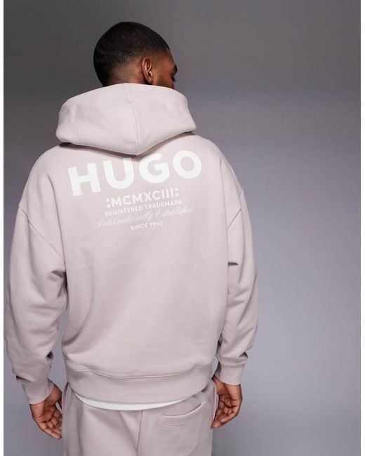 HUGO Gray Loose Fit Cotton Co-ord Hoodie With Logo Back Print for men